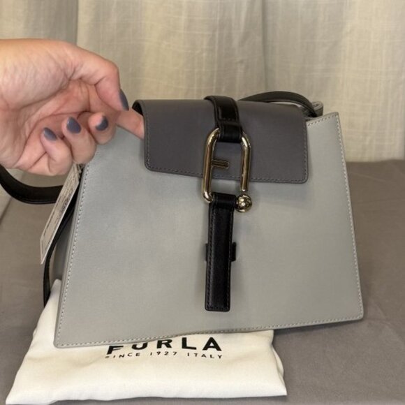 Furla Nuvola Leather Bag, Adjustable Strap, Gray/Black, Cenere/Soil/Nero - Picture 6 of 15